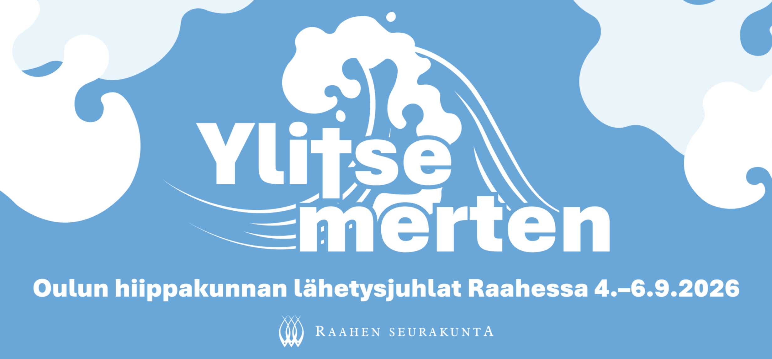 Ylitse merten kansikuva, logo ja aaltoileva grafiikkaelementti