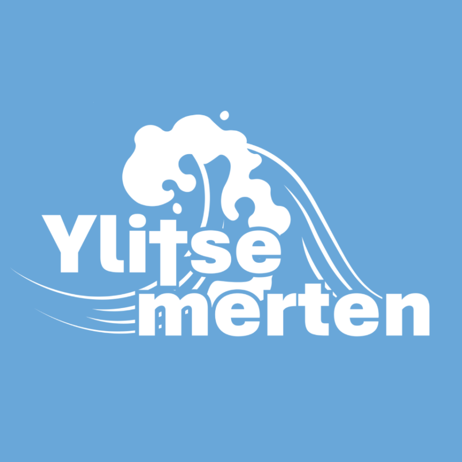 Ylitse merten logo, logoelementti sinisellä taustalla